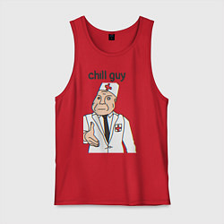 Майка мужская хлопок Чиловый парень дурка, цвет: красный