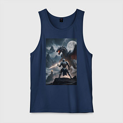 Майка мужская хлопок Сражение рыцаря с драконом в стиле Demons Souls, цвет: тёмно-синий