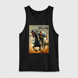 Майка мужская хлопок Eddie rides a symbiote horse - Venom 3, цвет: черный