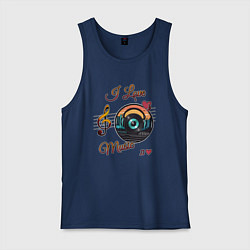 Майка мужская хлопок Я люблю музыку, цвет: тёмно-синий