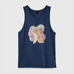 Майка мужская хлопок Лиса с улыбающимся выражением морды, цвет: тёмно-синий