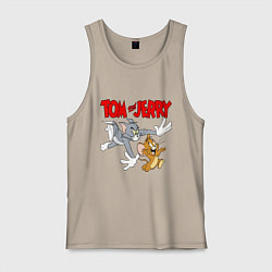 Майка мужская хлопок Том и Джерри - погоня, цвет: миндальный