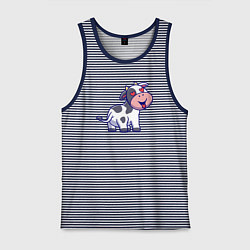 Майка мужская хлопок Влюблённая коровка, цвет: синяя тельняшка