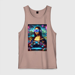 Майка мужская хлопок Mona Lisa is an avid gamer - cyberpunk, цвет: пыльно-розовый