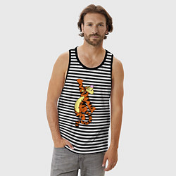 Майка мужская хлопок Винни пух - тигра, цвет: черная тельняшка — фото 2