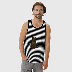 Майка мужская хлопок Пиксельный кот Daggerfall, цвет: черная тельняшка — фото 2