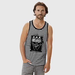 Майка мужская хлопок Обаюнда мем, цвет: черная тельняшка — фото 2