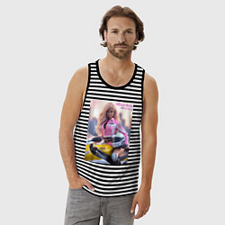 Майка мужская хлопок Barbie racing - Kawasaki Ninja, цвет: черная тельняшка — фото 2