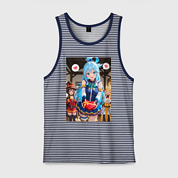 Майка мужская хлопок Аква Мегумин и Даркнес дарят валентинки, цвет: синяя тельняшка