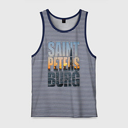 Майка мужская хлопок Санкт-Петербург Лахта центр, цвет: синяя тельняшка