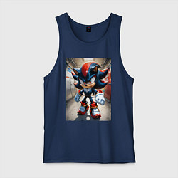 Майка мужская хлопок Ежик Шедоу стоит в коридоре, цвет: тёмно-синий