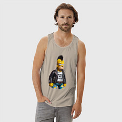 Майка мужская хлопок The harsh Homer Simpson - punks not dead, цвет: миндальный — фото 2