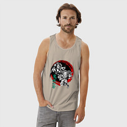 Майка мужская хлопок Клинок рассекающий демонов Незуко и Тандзиро круг, цвет: миндальный — фото 2