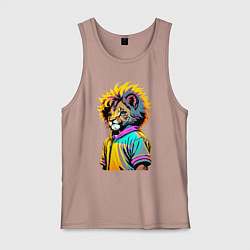 Майка мужская хлопок Прикольный львёнок - поп-арт, цвет: пыльно-розовый