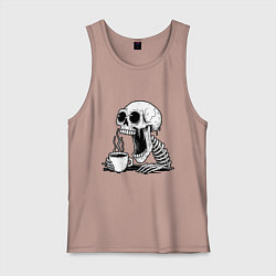 Майка мужская хлопок Skeleton with coffee, цвет: пыльно-розовый