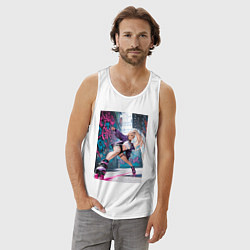 Майка мужская хлопок Девушка на роликах исполняет трюки, цвет: белый — фото 2