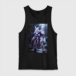 Майка мужская хлопок Киборг лиса с неоновой подсветкой, цвет: черный