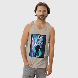 Майка мужская хлопок Лиса наемник в стиле Cyberpunk, цвет: миндальный — фото 2