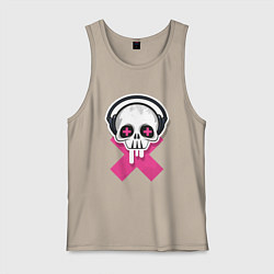 Майка мужская хлопок Череп в наушниках, цвет: миндальный