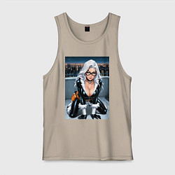 Майка мужская хлопок Черная кошка на крыше небоскреба, цвет: миндальный