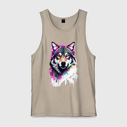 Майка мужская хлопок Волчья морда - нейроарт, цвет: миндальный