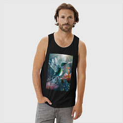 Майка мужская хлопок Колибри летает у цветка, цвет: черный — фото 2