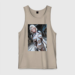 Майка мужская хлопок Девушка-наемница, цвет: миндальный