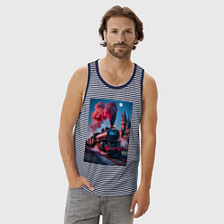 Майка мужская хлопок Хогвартс-Экспресс, цвет: синяя тельняшка — фото 2