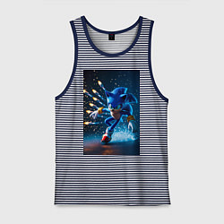 Майка мужская хлопок Соник убегает от ракет, цвет: синяя тельняшка