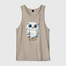 Майка мужская хлопок Белая сова с голубыми глазами, цвет: миндальный