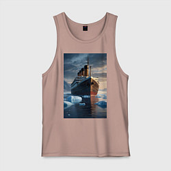 Майка мужская хлопок Титаник плывет среди айсбергов, цвет: пыльно-розовый