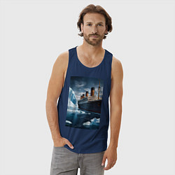 Майка мужская хлопок Титаник плывет среди айсбергов, цвет: тёмно-синий — фото 2