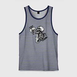 Майка мужская хлопок Пивной скелетик, цвет: синяя тельняшка