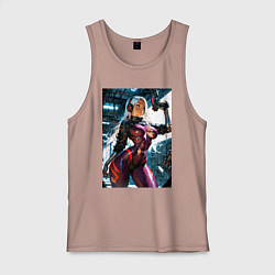 Майка мужская хлопок Девушка с оружием в киберпанк стиле, цвет: пыльно-розовый