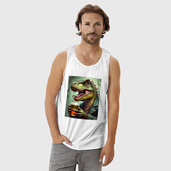 Майка мужская хлопок Пивозавр с бокалом, цвет: белый — фото 2