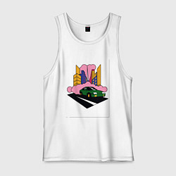 Майка мужская хлопок Автомобиль в комикс-городе, цвет: белый