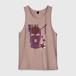 Майка мужская хлопок Розовая гранж Y2K балаклава, цвет: пыльно-розовый