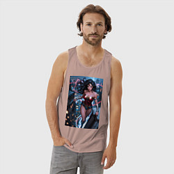 Майка мужская хлопок Чудо-женщина на крыше города, цвет: пыльно-розовый — фото 2