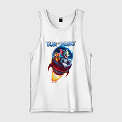 Майка мужская хлопок Том и Джерри - космическое приключение, цвет: белый