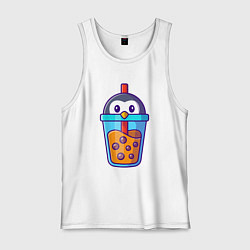 Майка мужская хлопок Пингвинчик и напиток, цвет: белый