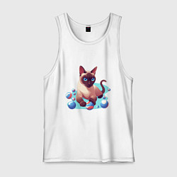 Майка мужская хлопок Синеглазый кот, цвет: белый