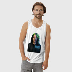 Майка мужская хлопок Билли Айлиш глитч эффект, цвет: белый — фото 2