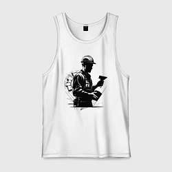 Майка мужская хлопок Строитель с мастерком, цвет: белый