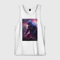 Майка мужская хлопок Годзилла посреди мегаполиса, цвет: белый