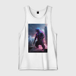 Майка мужская хлопок Годзилла посреди мегаполиса, цвет: белый