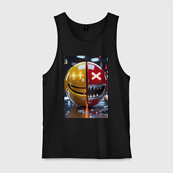 Майка мужская хлопок Смайлик твоего переменного настроения, цвет: черный