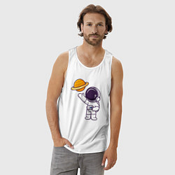 Майка мужская хлопок Привет Сатурну, цвет: белый — фото 2