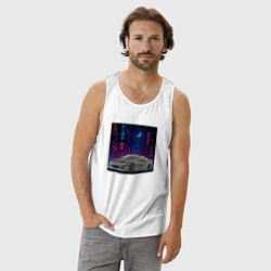 Майка мужская хлопок Nissan 300ZX ночной Токио, цвет: белый — фото 2