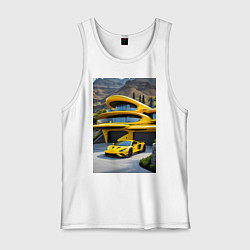 Майка мужская хлопок Желтый суперкар у дома, цвет: белый
