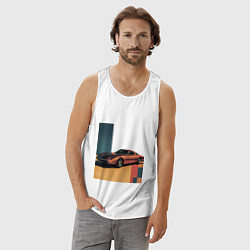 Майка мужская хлопок Ретрофутуризм спорткар поп-арт 1970-е, цвет: белый — фото 2